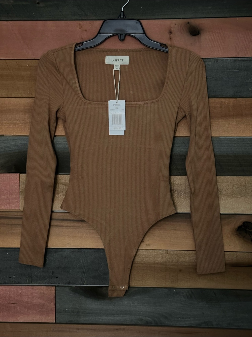 L*Space Amore Long-Sleeve Square-Neck Bodysuit in Camel